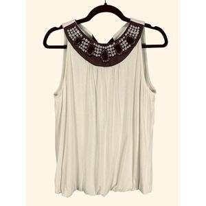 NWT Dressbarn Embellished‎ Sleeveless Tank Top size PM Ivory Cream